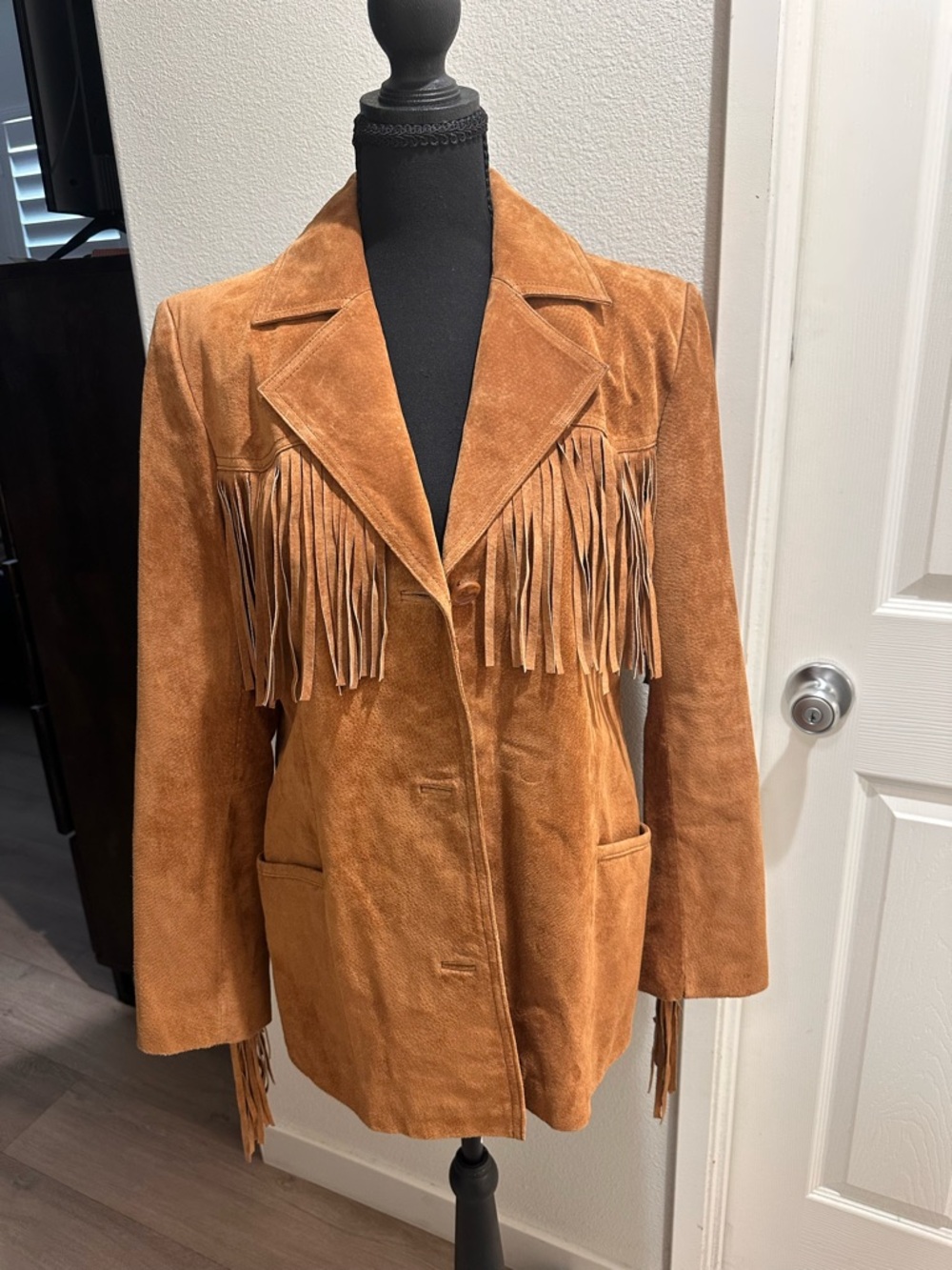 Gallery Cognac Fringe Suede Jacket